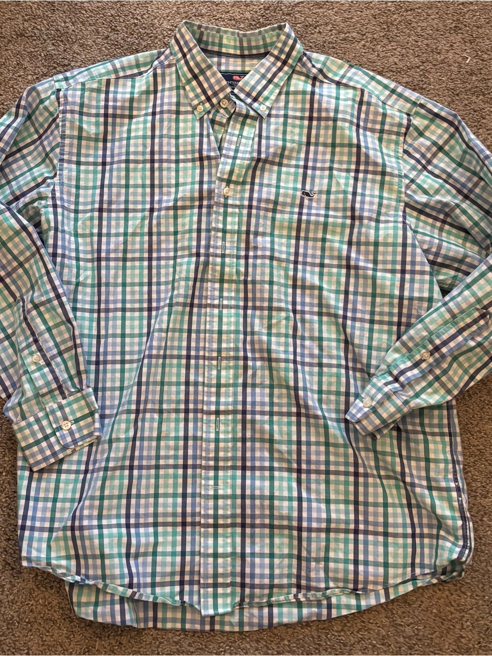 Vineyard Vines Green, Blue & White Plaid Button-Down Shirt